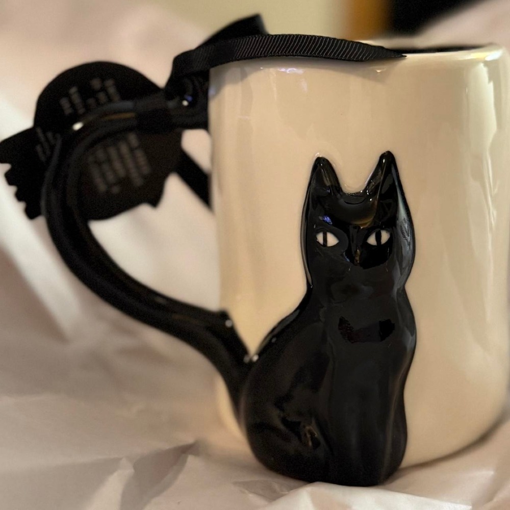 Rae Dunn Mug Feline Spooky Black Cat 3D Embossed Halloween Mug NWT